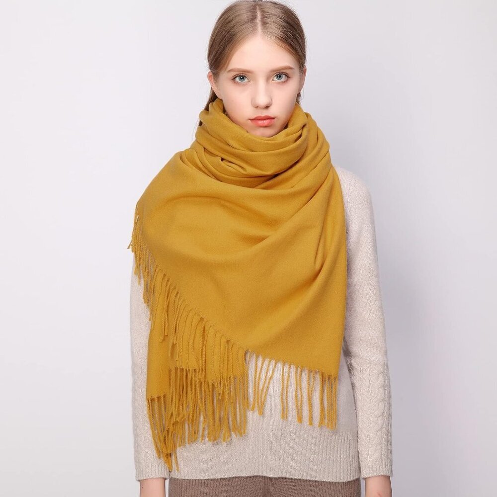 Winter Cashmere Wool Yellow Scarf Pashmina Shawl Wrap Stole for Women Warm Large - Picture 3 of 6